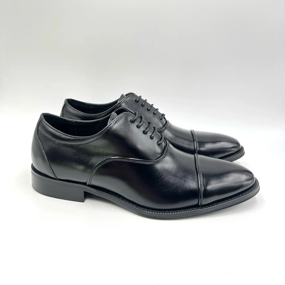 Stacy Adams‎ Mens Size 7.5 Black Leather Plain Cap Toe Oxfords Dress Shoes